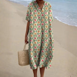 Eulállia - Vestido Floral Retro em Verde Água