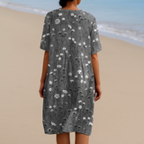 Maria - Vestido Floral em Carvão com Acentos Brancos