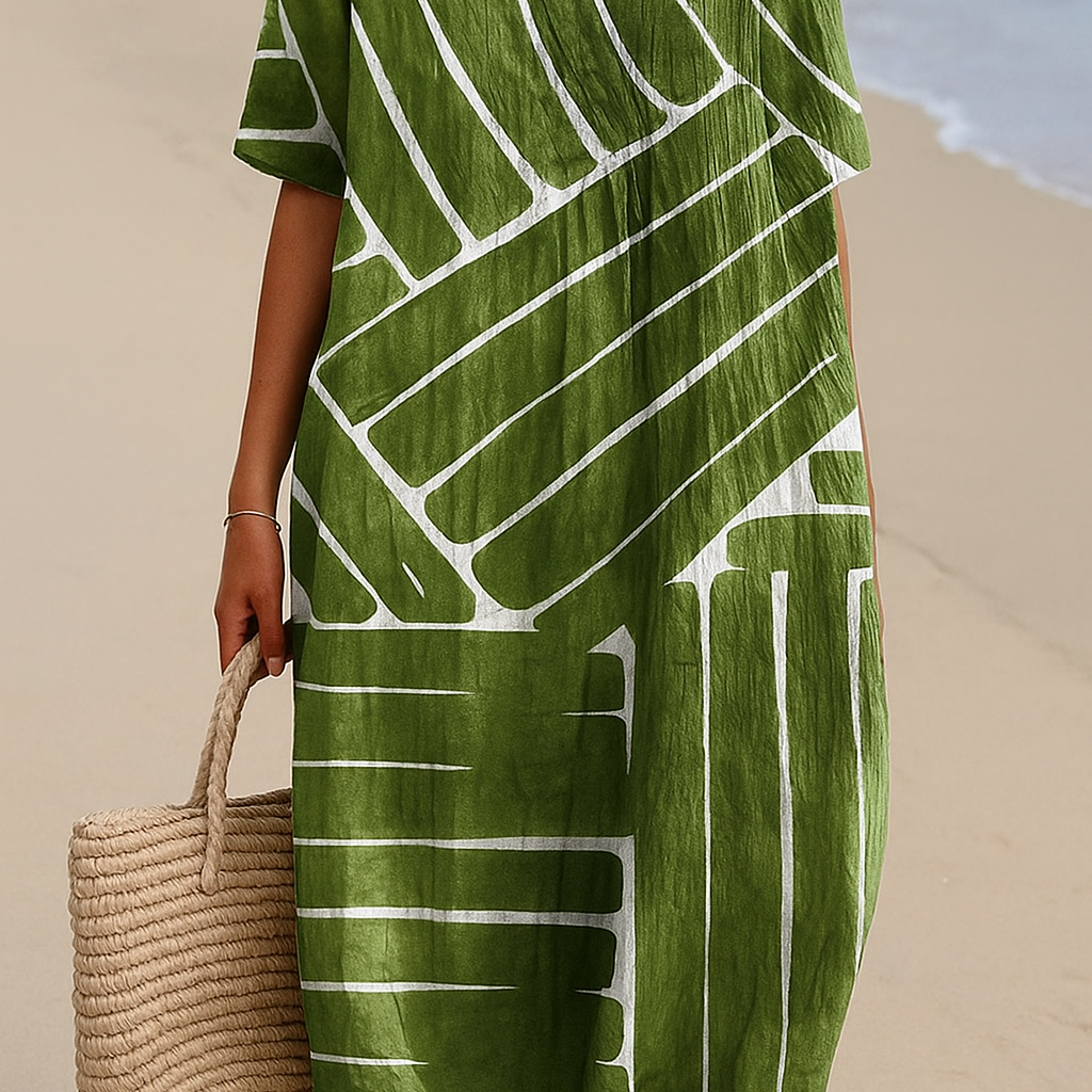 Eira - Vestido Verde com Padrão Geométrico