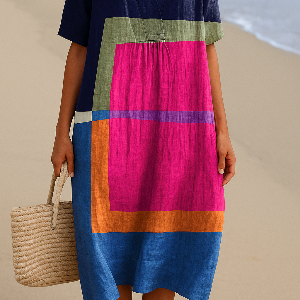 Isadora - Vestido de Blocos Coloridos Vibrantes
