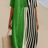 Noémia - Vestido Verde Vibrante com Listras Pretas