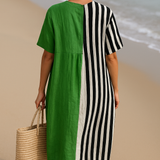 Noémia - Vestido Verde Vibrante com Listras Pretas