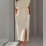 DELACROIX | ROBE MIDI AJUSTÉE AVEC BOUTONS DORÉS