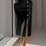 DELACROIX | ROBE MIDI AJUSTÉE AVEC BOUTONS DORÉS
