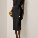 DELACROIX | ROBE MIDI AJUSTÉE AVEC BOUTONS DORÉS