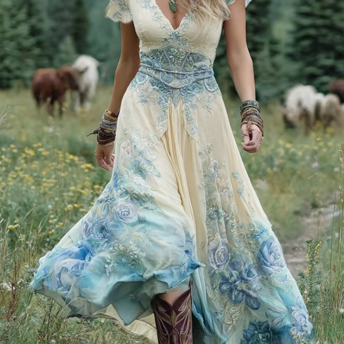 Serena - Vestido Maxi Curto Floral