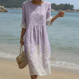 Carla - Vestido Maxi de Gola Redonda com Estampa