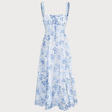 Renata - Vestido Midi Azul Floral