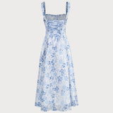 Renata - Vestido Midi Azul Floral